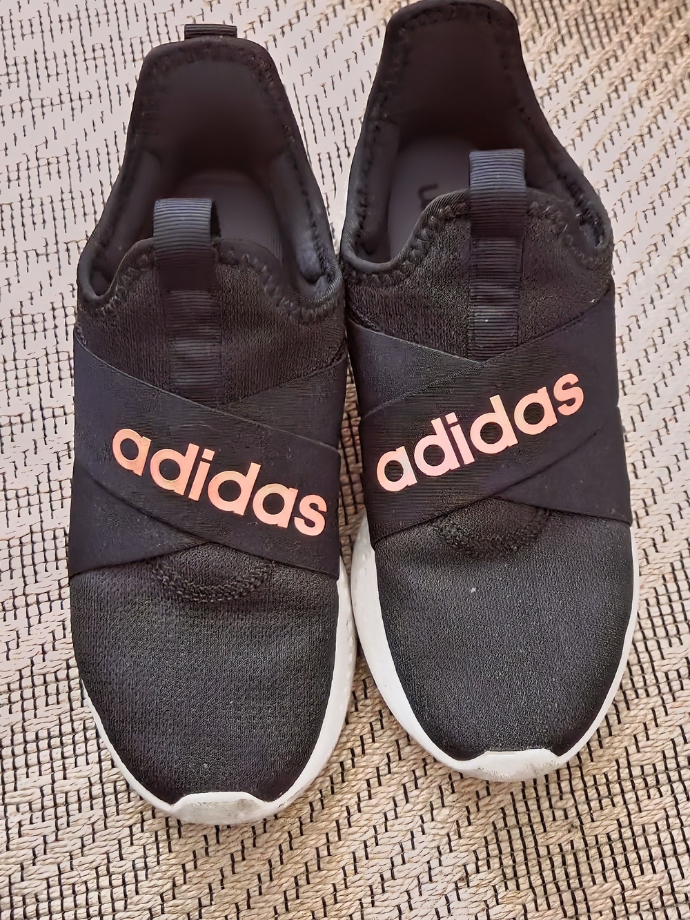 Adidas Cloudfoam Black Knit Slip-On Sneakers with Pink Accent